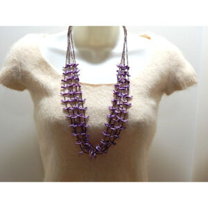 Vintage Zuni Fetish Heishi Lavender Bird Shell Necklace 5 Strands 30"